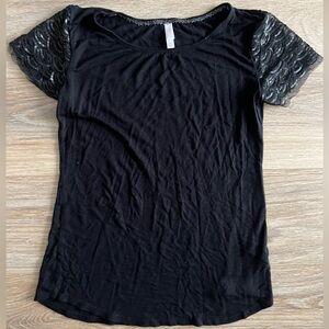 Black shirt top with lace sequins sleeve